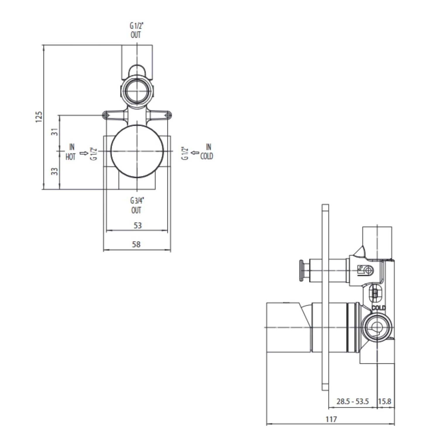 Parte Interna Miscelatore Incasso 2 Vie TEO BOSSINI 2 Parte Interna Miscelatore Incasso 2 Vie TEO BOSSINI - immagine 2