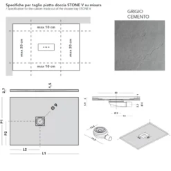 Piatto Doccia 100x80 Cm Effetto Pietra Agha Grigio Cemento Stone V