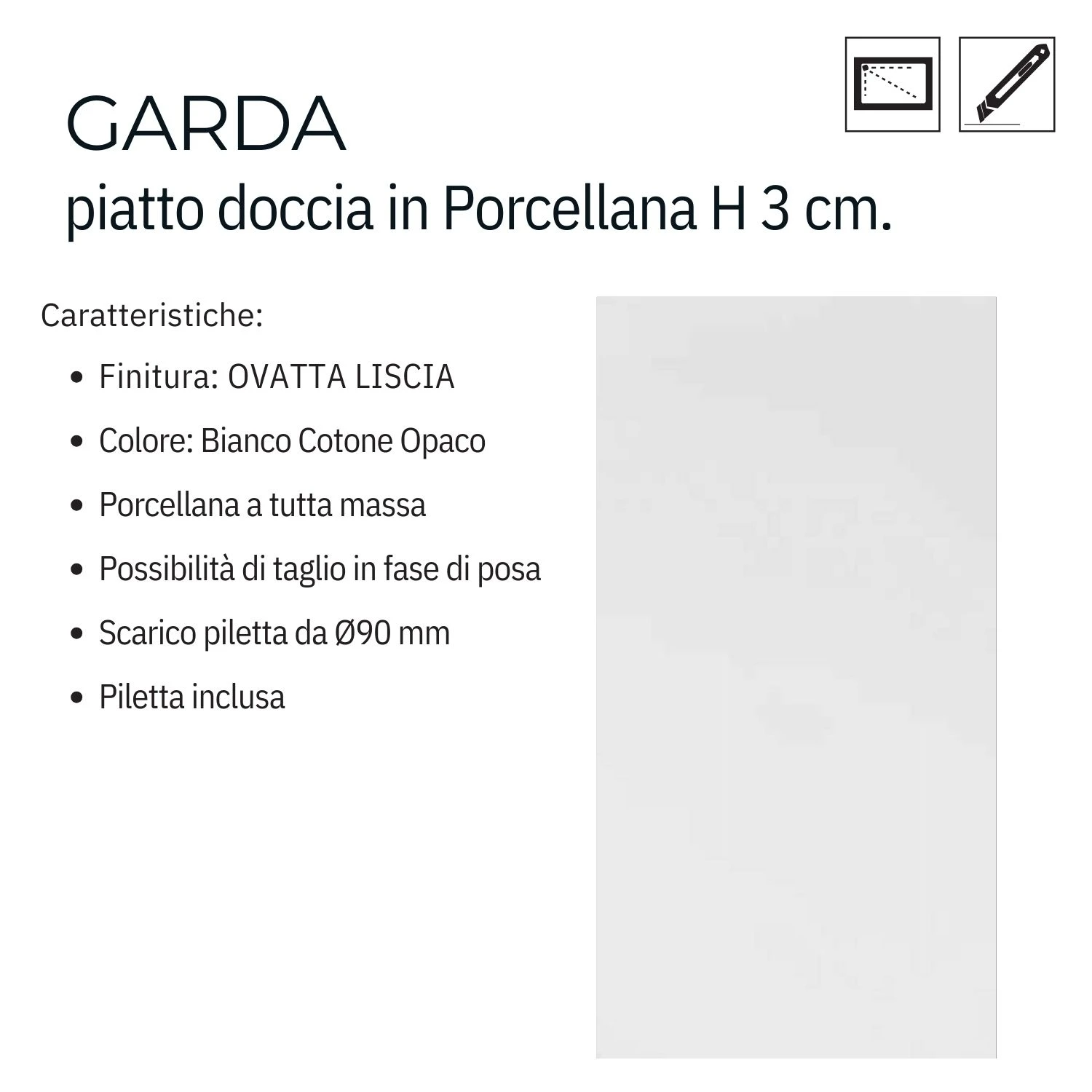 Piatto Doccia 90x70 Cm Bianco Opaco Porcellana Garda 2 Piatto Doccia 90x70 Cm Bianco Opaco Porcellana Garda - immagine 2