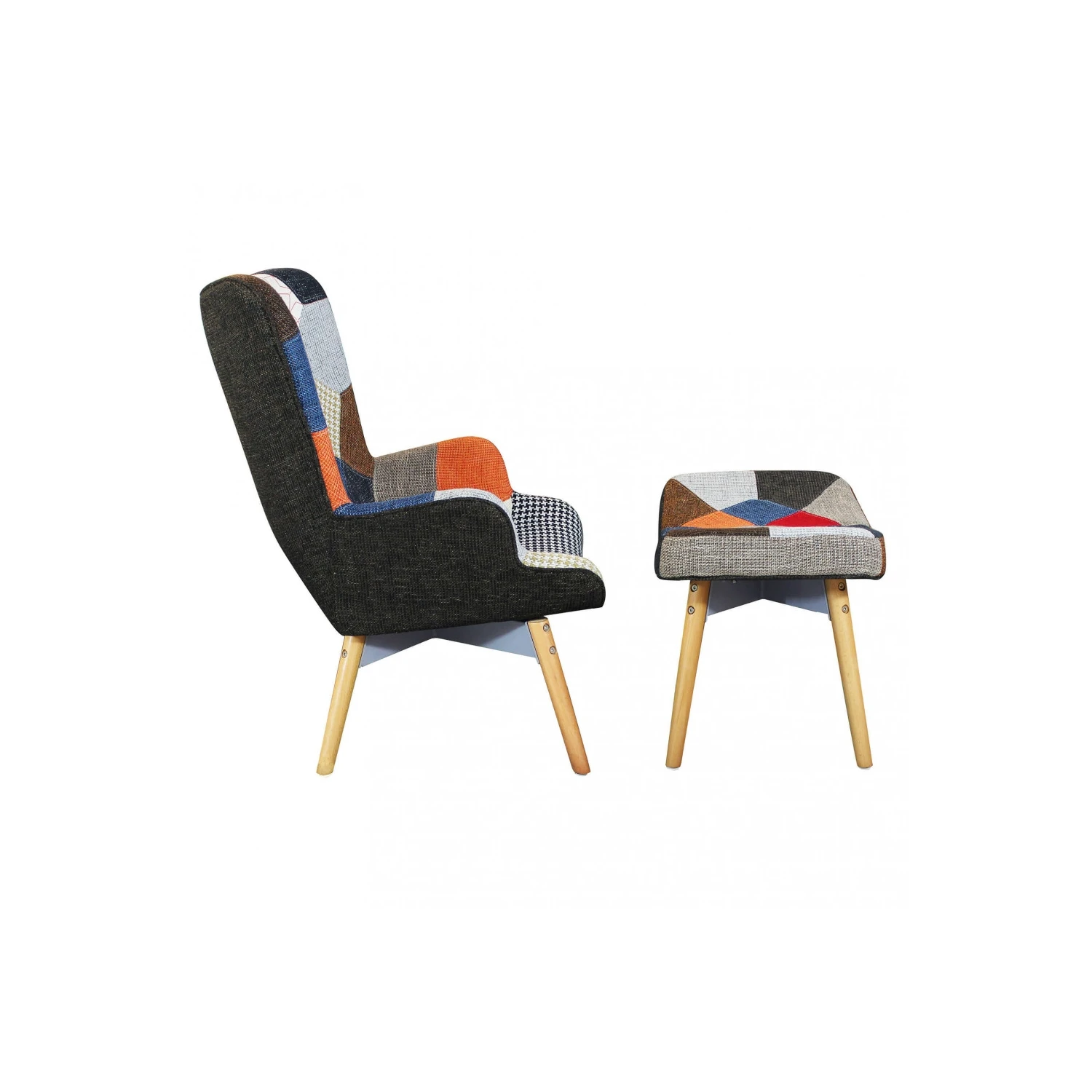 Poltroncina Con Poggiapiedi In Tessuto - Patchwork 2 Poltroncina Con Poggiapiedi In Tessuto - Patchwork - immagine 2