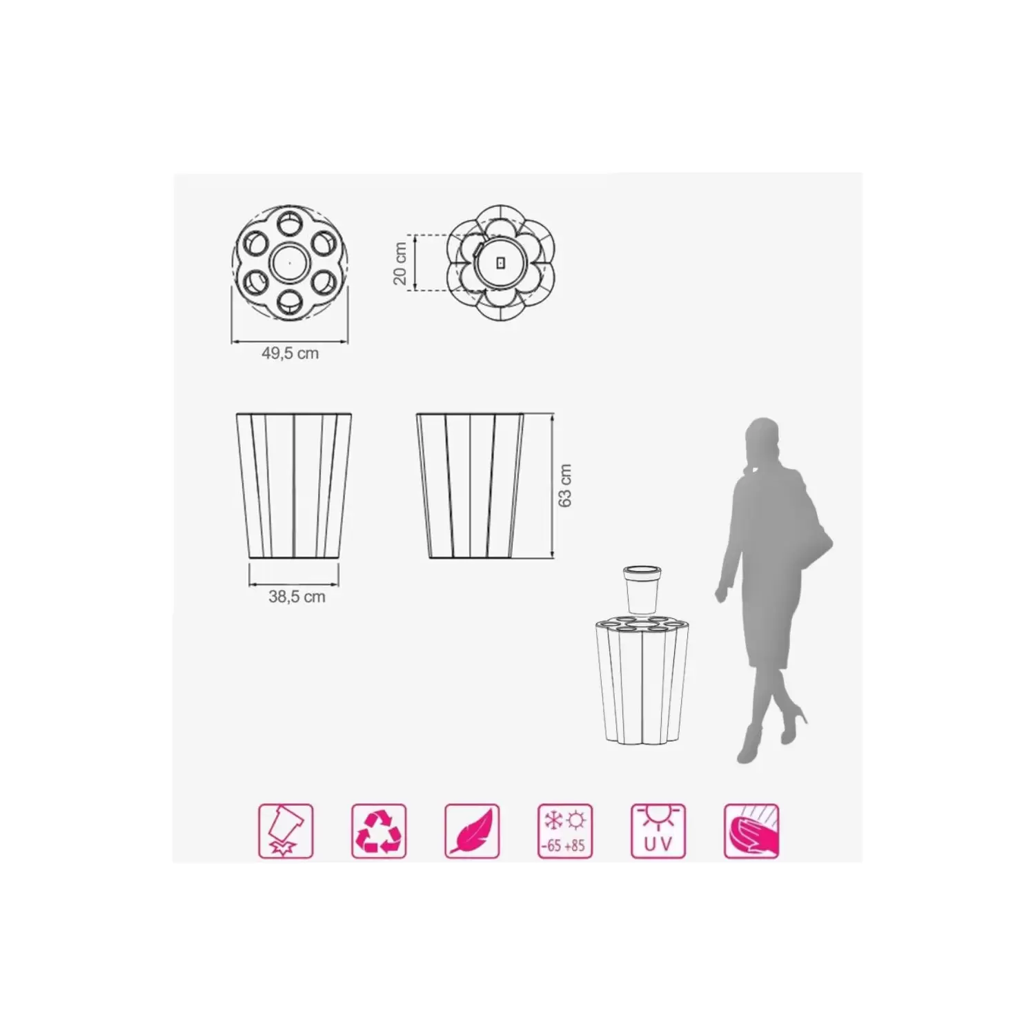 Portaombrelli Rotondo 50 Cm Da Interno O Esterno In Polietilene Con Portavaso 3 Portaombrelli Rotondo 50 Cm Da Interno O Esterno In Polietilene Con Portavaso - immagine 3