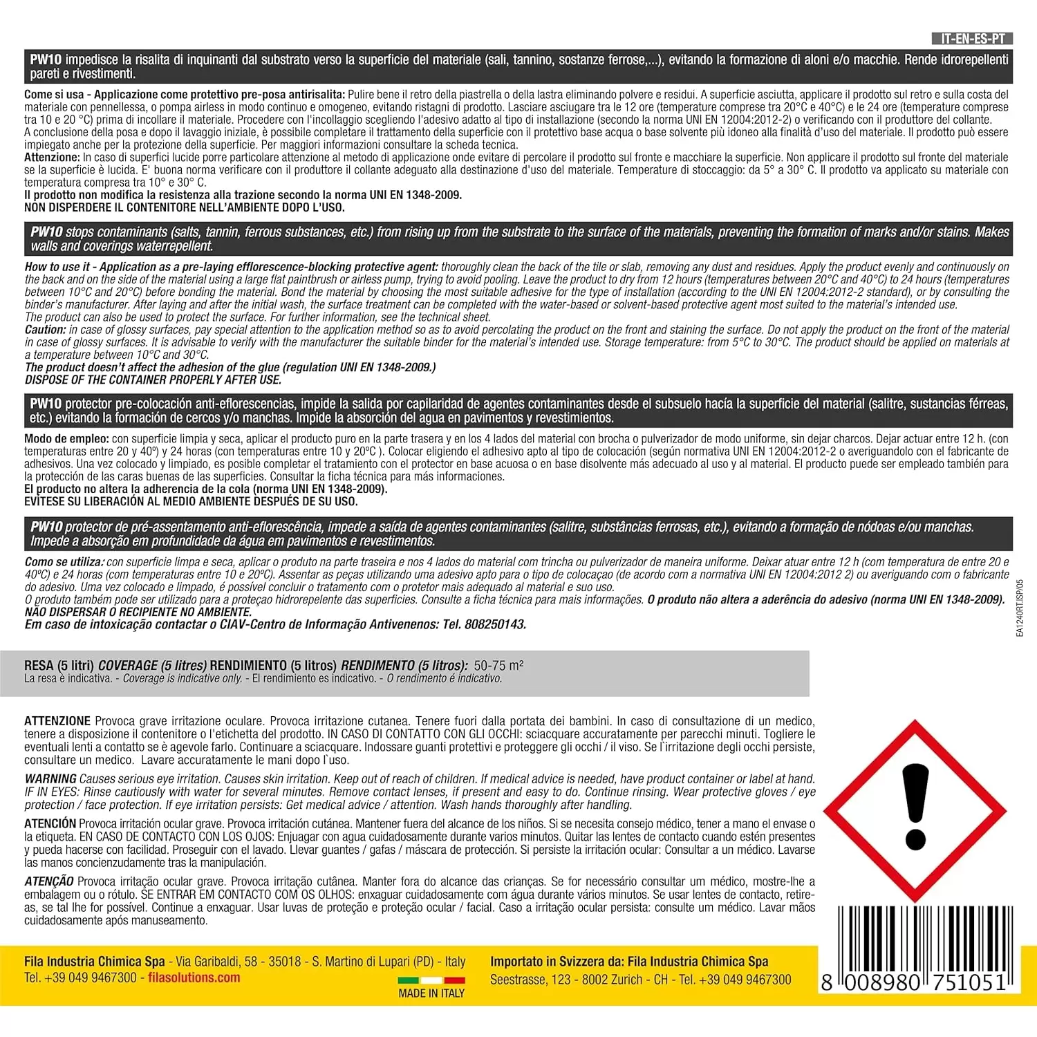 Protettivo Anti Risalita Di Inquinanti Fila PW10 5 Lt 3 Protettivo Anti Risalita Di Inquinanti Fila PW10 5 Lt - immagine 3