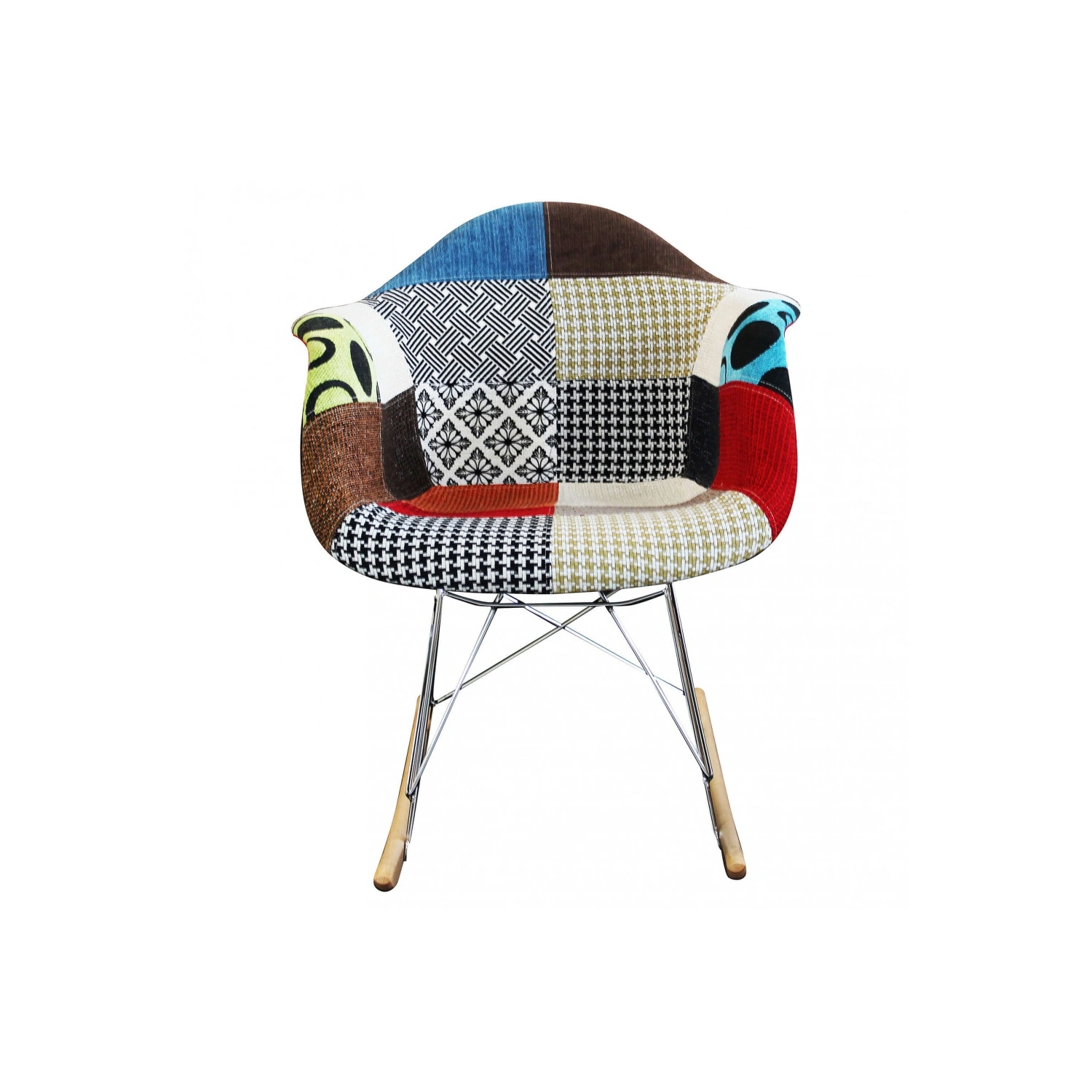 Sedia A Dondolo In Tessuto Con Gambe In Legno - Patchwork 4 Sedia A Dondolo In Tessuto Con Gambe In Legno - Patchwork - immagine 4