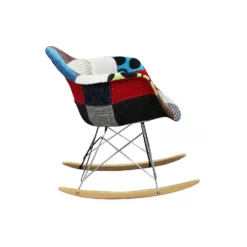 Sedia A Dondolo In Tessuto Con Gambe In Legno - Patchwork