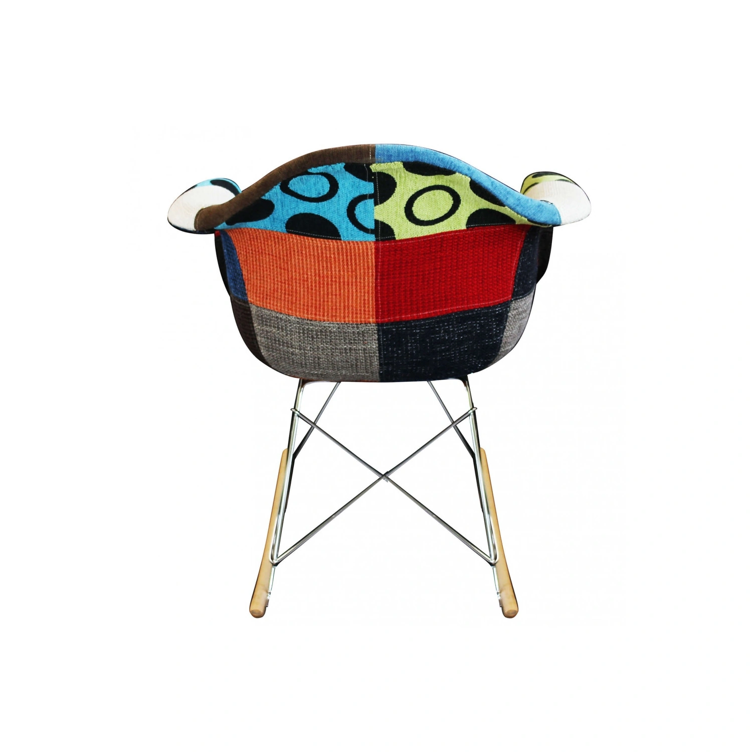 Sedia A Dondolo In Tessuto Con Gambe In Legno - Patchwork 7 Sedia A Dondolo In Tessuto Con Gambe In Legno - Patchwork - immagine 7