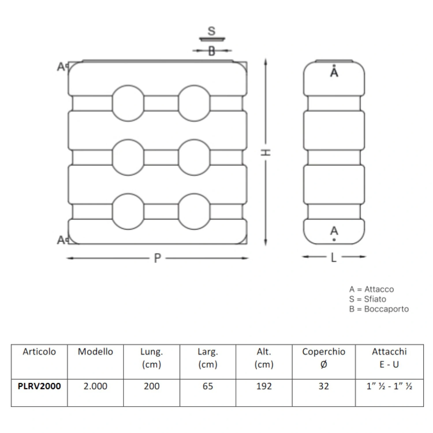 Serbatoio 2000 Litri Verticale Parallelepipedo Esterno PE 1 Serbatoio 2000 Litri Verticale Parallelepipedo Esterno PE