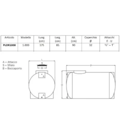 Serbatoio Acqua Orizzontale 1000 Litri PE Atossico Da Esterno