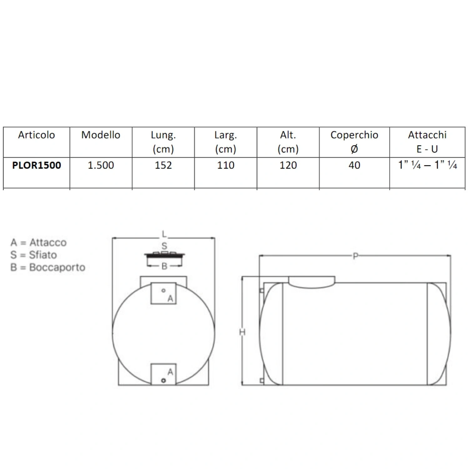 Serbatoio Acqua Orizzontale 1500 Litri PE Atossico Da Esterno 1 Serbatoio Acqua Orizzontale 1500 Litri PE Atossico Da Esterno