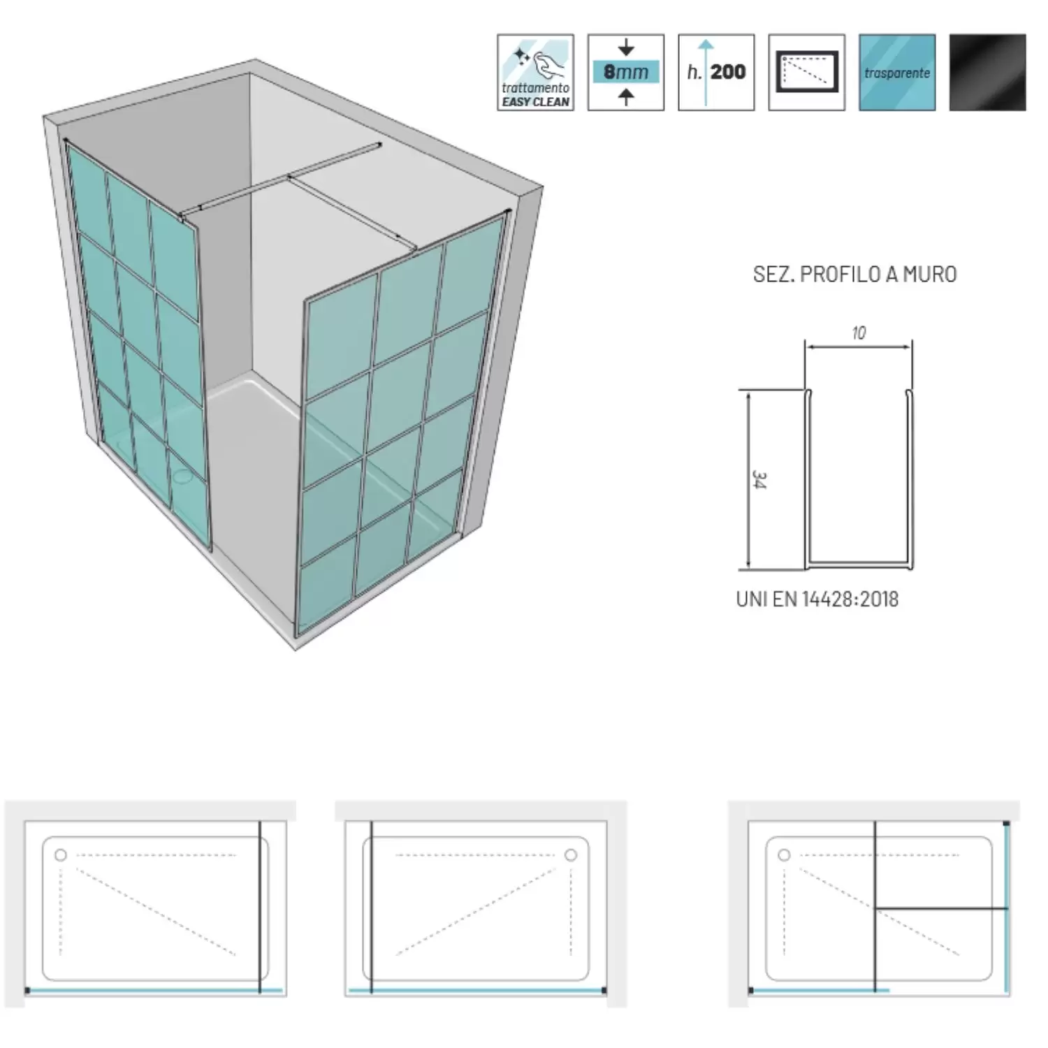 Doccia Walk In Nero 8 Mm Andromeda 8 Doccia Walk In Nero 8 Mm Andromeda - immagine 8